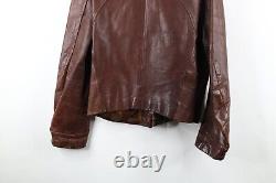 Vtg 50s Mens 38 Distressed Horse Leather Full Zip Motorcycle Jacket Brown USA