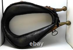 Vtg Antique Leather Horse Harness Collar Hames Rustic Brass Western Farm Decor