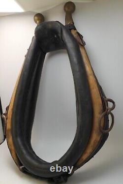 Vtg Antique Leather Horse Harness Collar Hames Rustic Brass Western Farm Decor