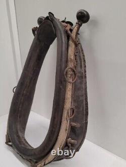 Vtg Antique Leather Horse Harness Collar W Wood & Metal Hames Rustic Farm Decor