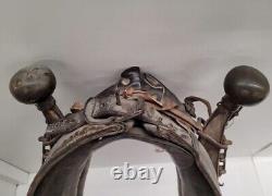 Vtg Antique Leather Horse Harness Collar W Wood & Metal Hames Rustic Farm Decor