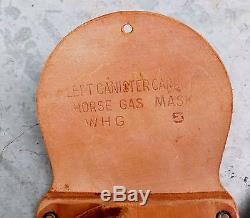 Vtg Antique US Military Calvary Horse Gas Mask Bag Leather Canister Holder RARE