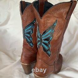 Vtg Dingo Women Labeled Sz 9 Leather Boots Western Cowboy Boho Butterfly READ