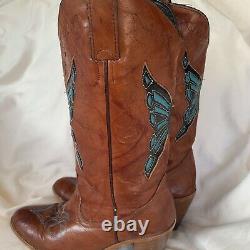 Vtg Dingo Women Labeled Sz 9 Leather Boots Western Cowboy Boho Butterfly READ
