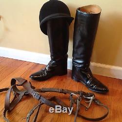 Vtg English Riding Boots 6A Vtg Hat Vtg Leather Horse Bit Bridle Use OR Display