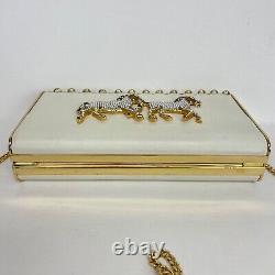 Vtg Ermine of Beverly Hills Leather Clutch Austrian Crystals Gold Horses Handbag