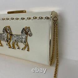 Vtg Ermine of Beverly Hills Leather Clutch Austrian Crystals Gold Horses Handbag
