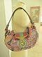 Vtg Etro Handbag Iconic Winged Horse Emblem Leather Canvas Multi Colored