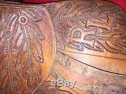 Vtg G&R California beautifully tooled leather jockey racing english horse saddle