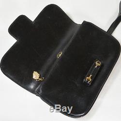 Vtg GUCCI Shoulder Bag Clutch Purse Black Leather Crossbody Horse Bit Hardware