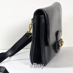Vtg GUCCI Shoulder Bag Clutch Purse Black Leather Crossbody Horse Bit Hardware