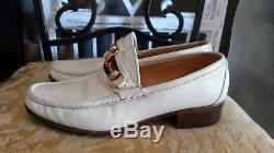 Vtg. GUCCI White Leather Shoes ITALY Size 41/10 gold horse bit racing stripe