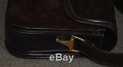 Vtg Gucci Suede Leather Hand Bag Purse Brass Horse Bit Logo AUTHENTIC 1970s