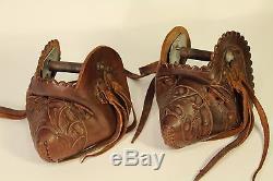 Vtg Hand Crafted Tooled Leather Parade Horse Tapaderos Covered Hooded Stirrups