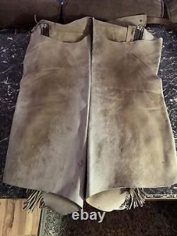 Vtg Handmade Leather Zipper Chaps Western Cowboy Cowgirl Rodeo Horse Riding