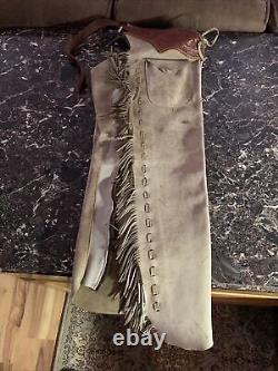 Vtg Handmade Leather Zipper Chaps Western Cowboy Cowgirl Rodeo Horse Riding