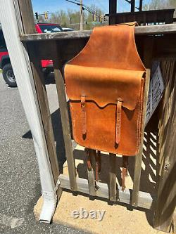 Vtg Handmade Light Brown Natural Leather Horse / Motorcycle Storage Saddle Bags