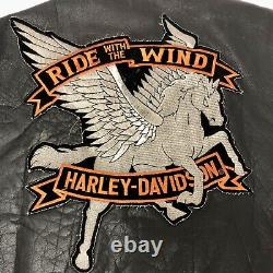 Vtg Harley Davidson Men Motorcycle Biker GIANT PEGASUS Horse PATCH Leather Vest