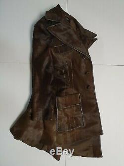 Vtg Horse Cow Calf Pony Hair On Hide Genuine Leather High Pointed Collar Coat L