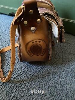 Vtg Leather Hand Tooled Western Cowgirl Horse Mini Saddle Shoulder Bag