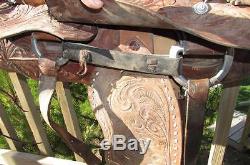 Vtg Leather Tooled 15 Saddle Double Strap Silver Conchos Western Cowboy Horse