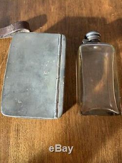 Vtg Leather WWI spec James Dixon & Sons Flask/Sandwich Case Sheffield horse hunt
