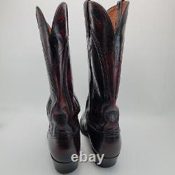 Vtg Lucchese Burgundy Leather Cowboy Western Boots Made in USA Men's Size 9 D