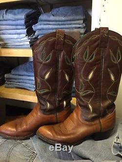 Vtg RALPH LAUREN WESTERN Womens 6.5 Leather Inlay Classic Cowboy Boots 1990s