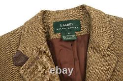 Vtg RALPH LAUREN Wool/Silk Equestrian Blazer Horse Buttons Leather Trim Size 8