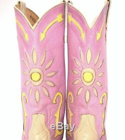 Vtg RIOS OF MERCEDES Inlay Sunburst Pink Yellow Tan Western Cowgirl Boots 9 M