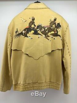 Vtg Scully Mens 42 Western Indian Native American Hunting Horses Leather Jacket