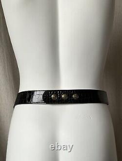 Vtg Streets Ahead Croco Leather Statement Belt Gold Dome and Chain Horse Bit Det