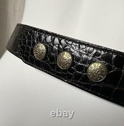 Vtg Streets Ahead Croco Leather Statement Belt Gold Dome and Chain Horse Bit Det