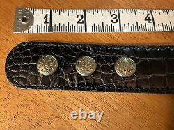 Vtg Streets Ahead Croco Leather Statement Belt Gold Dome and Chain Horse Bit Det