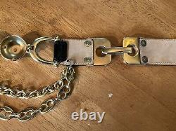 Vtg Streets Ahead Croco Leather Statement Belt Gold Dome and Chain Horse Bit Det