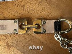 Vtg Streets Ahead Croco Leather Statement Belt Gold Dome and Chain Horse Bit Det