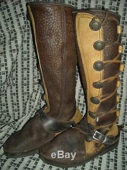 Vtg Style Womens 8.5 Nativearth Leather Brown 8 Button Tu Tone Boots W Spurs