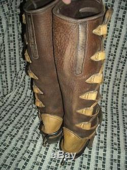 Vtg Style Womens 8.5 Nativearth Leather Brown 8 Button Tu Tone Boots W Spurs