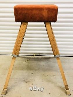 Vtg. Suede Leather Covered Pommel Horse Bench Table Extends to H. 46 1/2 Inches