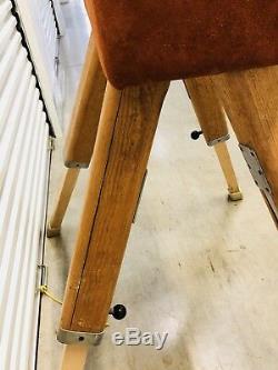 Vtg. Suede Leather Covered Pommel Horse Bench Table Extends to H. 46 1/2 Inches