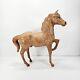 Vtg Tan Leather Horse Equine Animal Sculpture Folk Art 13 Tall