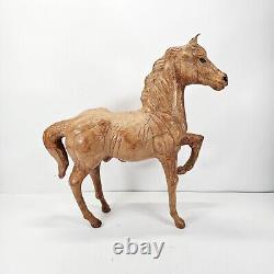 Vtg Tan Leather Horse Equine Animal Sculpture Folk Art 13 Tall