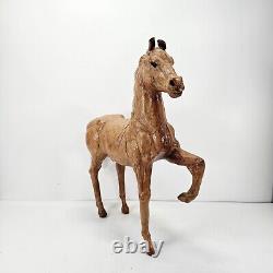 Vtg Tan Leather Horse Equine Animal Sculpture Folk Art 13 Tall