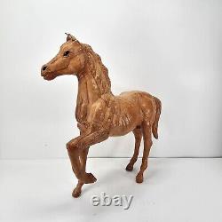 Vtg Tan Leather Horse Equine Animal Sculpture Folk Art 13 Tall