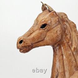 Vtg Tan Leather Horse Equine Animal Sculpture Folk Art 13 Tall