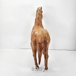 Vtg Tan Leather Horse Equine Animal Sculpture Folk Art 13 Tall