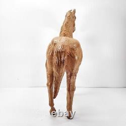 Vtg Tan Leather Horse Equine Animal Sculpture Folk Art 13 Tall