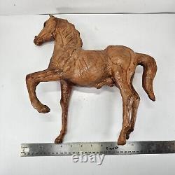 Vtg Tan Leather Horse Equine Animal Sculpture Folk Art 13 Tall