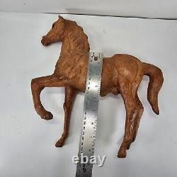 Vtg Tan Leather Horse Equine Animal Sculpture Folk Art 13 Tall