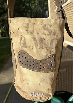 Vtg US Q. M. C. Army Cavalry WW1 Canvas and Leather Horse Feed Bag